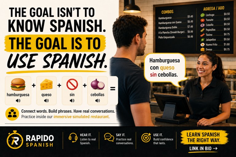 Rapido Spanish immersive simulated restaurant experience for learning Spanish